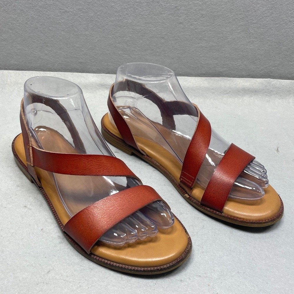 Cynthia Rowley Strappy Slingback Sandals Womens 6.5 Cognac Brown Leather